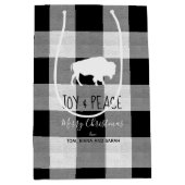Sac Cadeau Moyen Buffalo Plaid Black and White Joy & Peace ID603 (Devant)