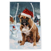 Sac Cadeau Moyen Bull Mastiff Chien hiver Merveilles pays Noël Joie (Devant)