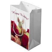 Sac Cadeau Moyen Bull terrier avec rose - Joyeux anniversaire! (Devant Angle)