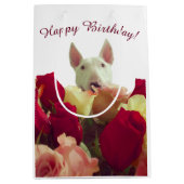 Sac Cadeau Moyen Bull terrier avec rose - Joyeux anniversaire! (Devant)