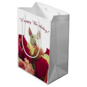 Sac Cadeau Moyen Bull terrier avec rose - Joyeux anniversaire! (Dos Angle)