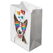 Sac Cadeau Moyen Bull Terrier Chien avec Coeurs Saint-Valentin (Dos Angle)