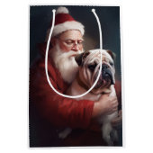 Sac Cadeau Moyen Bulldog avec Noël Festif du Père Noël (Devant)