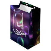 Sac Cadeau Moyen Bulles D'Anniversaire Iridescendantes Sur Noir (Devant Angle)