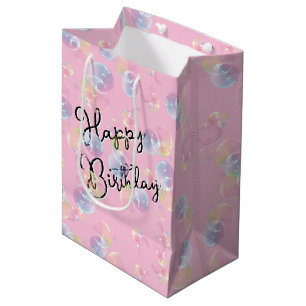 Sac Cadeau Moyen Bulles De Savon D'Anniversaire Sur Rose