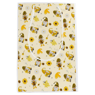 Sac Cadeau Moyen Bumble Bee Tournesol Jaune Gnome Tissu Papier