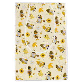 Sac Cadeau Moyen Bumble Bee Tournesol Jaune Gnome Tissu Papier