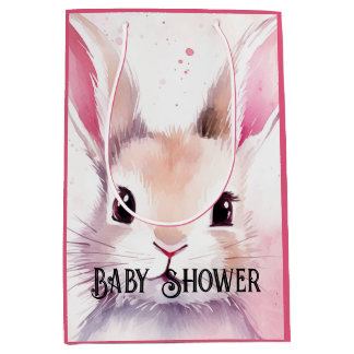 Sac Cadeau Moyen Bunny Cute Aquarelle baby shower rose