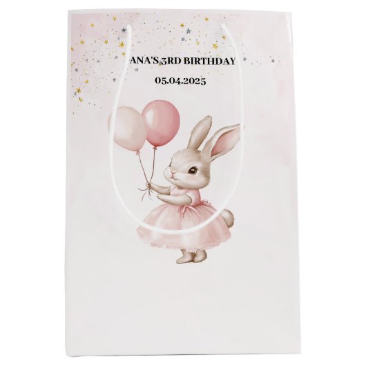 Sac Cadeau Moyen Bunny Pastel rose Anniversaire | Soirée (Devant)