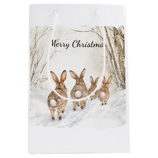 Sac Cadeau Moyen Bunny Rabbits Woods Snow Christmas (Devant)