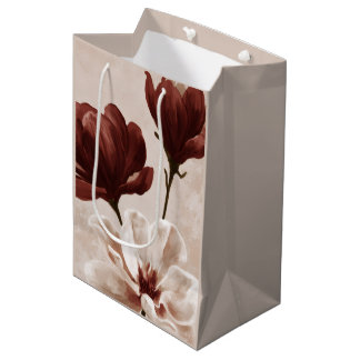 Sac Cadeau Moyen Burgundy Bloom | Sac-cadeau floral rouge profond