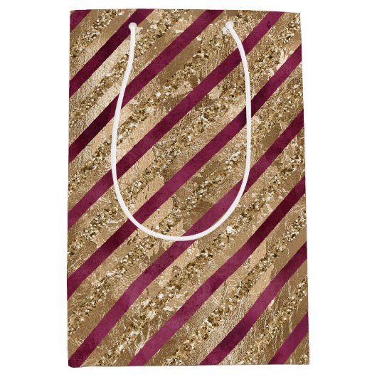 Sac Cadeau Moyen Burgundy Gold Parties scintillant Stripes (Devant)