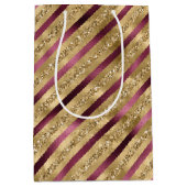 Sac Cadeau Moyen Burgundy Red Gold Parties scintillant Stripes (Devant)
