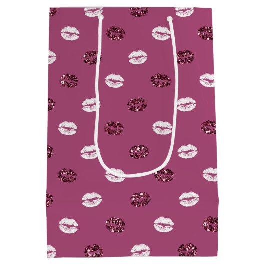 Sac Cadeau Moyen Burgundy rose Parties scintillant rouge blanc Bais (Dos)