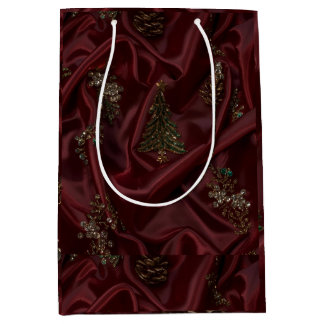 Sac Cadeau Moyen Burgundy Silk-Look Diamond