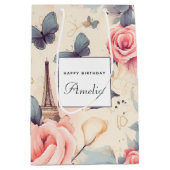 Sac Cadeau Moyen Butterfly Tour Eiffel et Motif Rose Anniversaire (Devant)