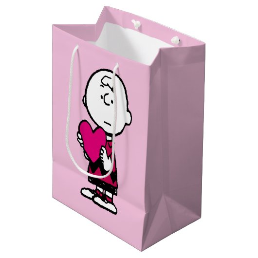 Sac Cadeau Moyen cacahuètes | Saint Valentin | Heart Charlie Brown (Devant Angle)