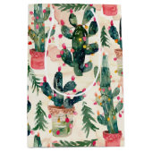 Sac Cadeau Moyen cactus aquarelle lumières de noël pour don (Devant)