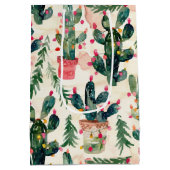 Sac Cadeau Moyen cactus aquarelle lumières de noël pour don (Dos)