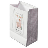 Sac Cadeau Moyen Cactus Boho Llama mignonne violet plaid Baby showe (Devant Angle)