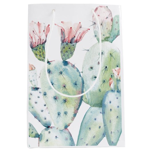 Sac Cadeau Moyen Cactus d'aquarelle (Devant)