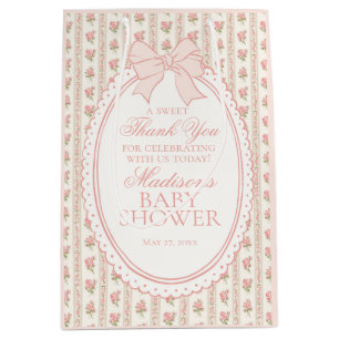 Sac Cadeau Moyen Cadeau de Baby Shower Fancy Floral Rose et Beige