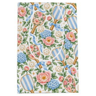 Sac Cadeau Moyen Cadeau de joueur de pickleball floral bleu chic