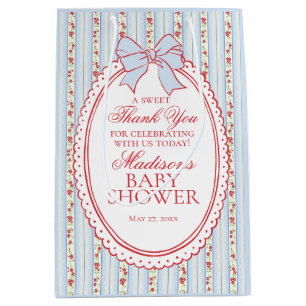 Sac Cadeau Moyen Cadeaux de Baby Shower Fleuris Vintage Rouge et Bl