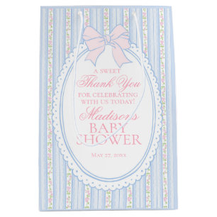 Sac Cadeau Moyen Cadeaux de Baby Shower Floral Fancy Vintage Bleu