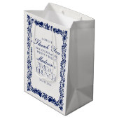 Sac Cadeau Moyen Cadeaux de brunch de mariage Blue Talavera Tile Fi (Dos Angle)