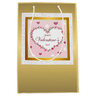 Sac Cadeau Moyen Cadeaux de la Saint-Valentin Cœurs Floraux de Rose