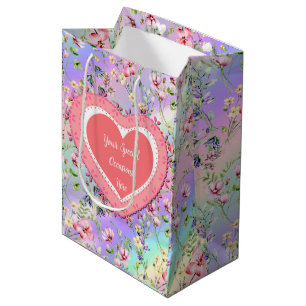 Sac Cadeau Moyen Cadre de cœur floral élégant : pour chaque occasio