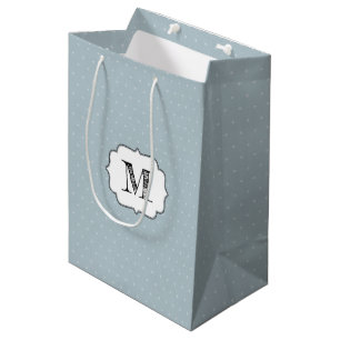 Sac Cadeau Moyen Cadre Monogram sur bleu pâle et point Polka