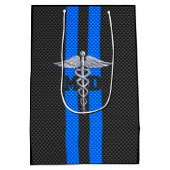Sac Cadeau Moyen Caducée du médecin DM sur les rayures bleues (Dos)