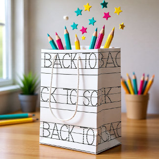 Sac Cadeau Moyen Cahier ligné de style enseignant pour la rentrée s