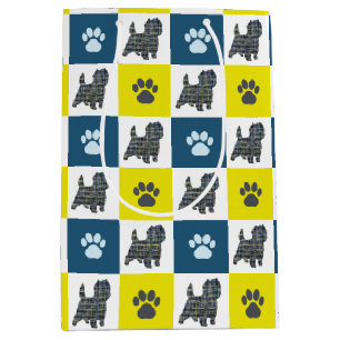 Sac Cadeau Moyen Cairn Terrier Chien & Paw Yellow & Blue Grid