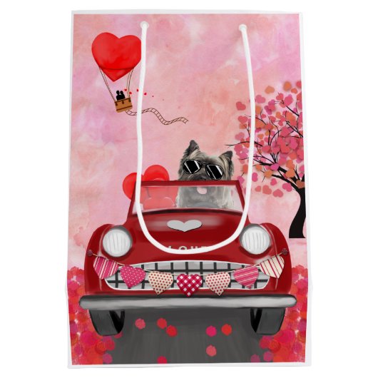 Sac Cadeau Moyen Cairn Terrier voiture avec coeur Valentine's (Dos)