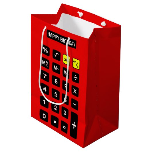 Sac Cadeau Moyen Calculateur d'anniversaire rouge (Devant Angle)