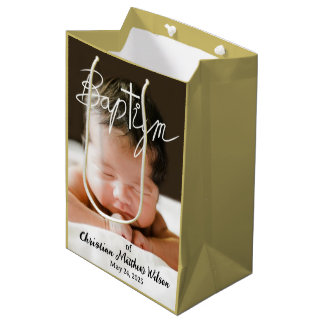 Sac Cadeau Moyen Calligraphie Croix Photo Religieuse Baptême