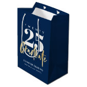 Sac Cadeau Moyen Calligraphie Or moderne Bleu Graduation (Dos Angle)