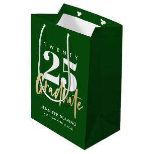 Sac Cadeau Moyen Calligraphie Or moderne Graduation verte