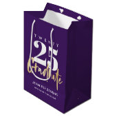 Sac Cadeau Moyen Calligraphie Or Moderne Purple Graduation (Devant Angle)