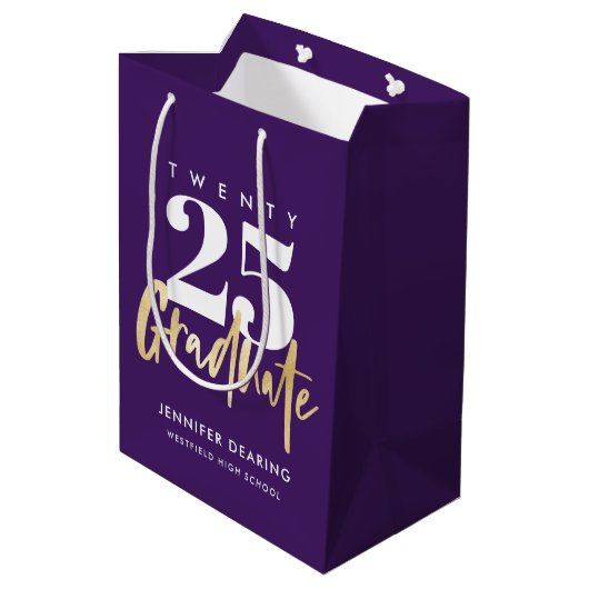 Sac Cadeau Moyen Calligraphie Or Moderne Purple Graduation (Dos Angle)