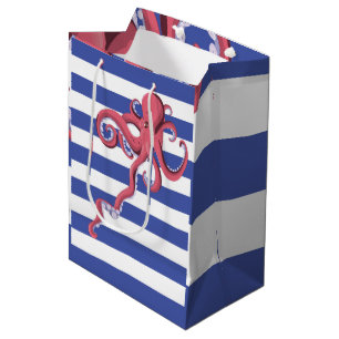 Sac Cadeau Moyen Calmar plongeant sous l'eau avec des rayures.