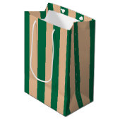 Sac Cadeau Moyen Camel Beige & Classic Green Bande (Devant Angle)
