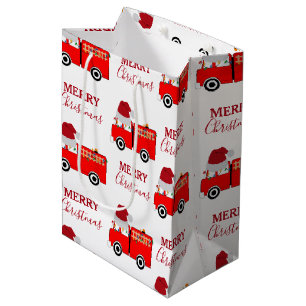Sac Cadeau Moyen Camion de feu rouge de Noël