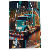 Sac Cadeau Moyen Camion de Noël avec lumières (Devant)