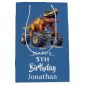 Sac Cadeau Moyen Camion monstre Dinosaure Bleu T-Rex (Devant)