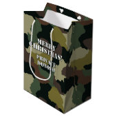 Sac Cadeau Moyen Camouflage Brown vert sur mesure Joyeux Noël (Devant Angle)