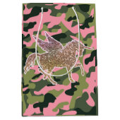 Sac Cadeau Moyen Camouflage rose vert & Parties scintillant or Unic (Devant)